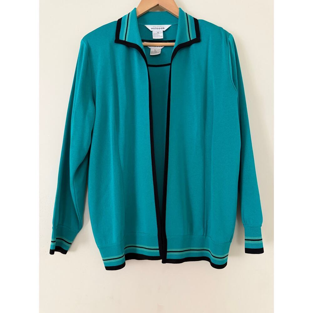 Exclusively Misook Turquoise Blue Cardican Sweater Shell‎ Twinset M L Acrylic